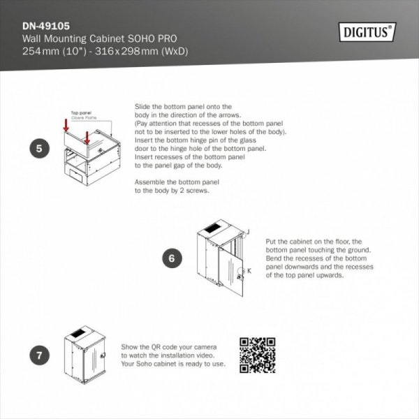 Digitus Szafa sieciowa wisząca 10 cali 12U, SOHO PRO 595 x 315 x 300 mm, nośność 60kg, drzwi szyba, niezłożona, Czarna