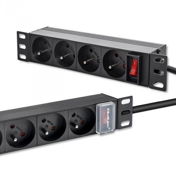 Qoltec Listwa zasilająca PDU do RACK 10&quot; | 1U | 16A | 4xFrench | 1.8m