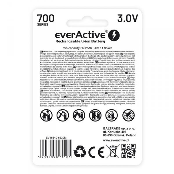 everActive Akumulator 16340 3V Li-ion 700 mAh micro USB