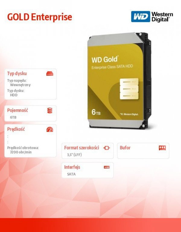 Western Digital Dysk HDD GOLD Enterprise 6TB 3,5 SATA WD6004FRYZ
