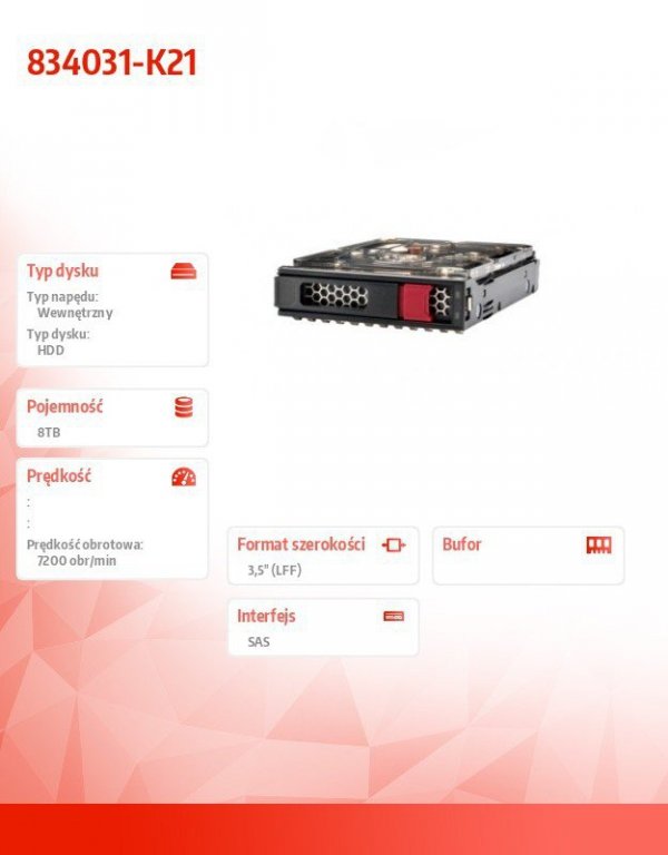Hewlett Packard Enterprise Dysk 8TB SAS 7.2K LFF LP 512e HDD 834031-K21