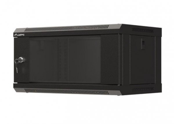 Lanberg Szafa instalacyjna rack wisząca 19" 4U 540x350 czarna drzwi   przeszklone ( flat pack)