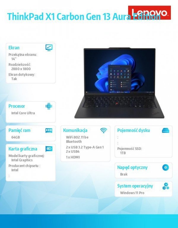 Lenovo Ultrabook ThinkPad X1 Carbon G13 21NX006PPB W11Pro Ultra 7 265U/64GB/1TB/INT/14.0 2.8K/Touch/Black/vPro/3YRS Premier Supp