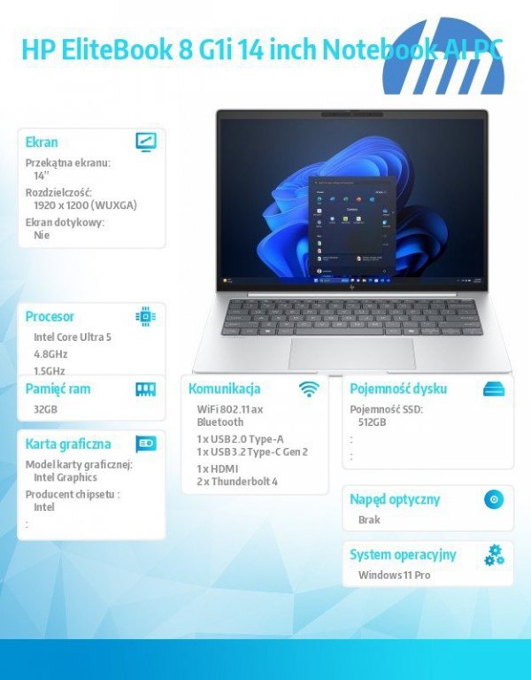 HP Inc. Notebook EliteBook 8 G1i U5-225U 512GB/32GB/W11P/14.0   C51LNET
