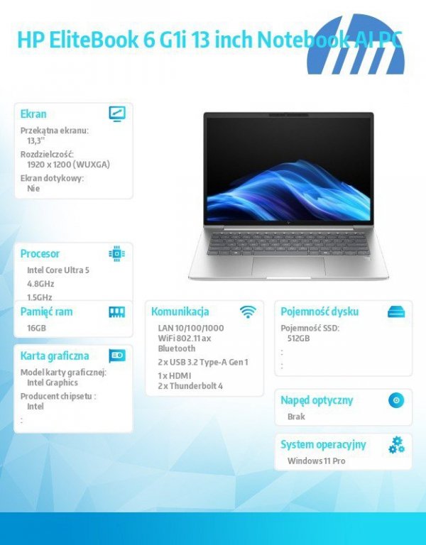 HP Inc. Notebook EliteBook 6 G1i U5-225U 512GB/16GB/W11P/13.3 C51GXET