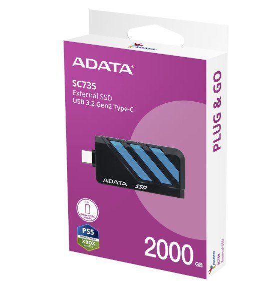 Adata Dysk SSD External SC735 2TB U3.2C 1000/1000MB/s Blue