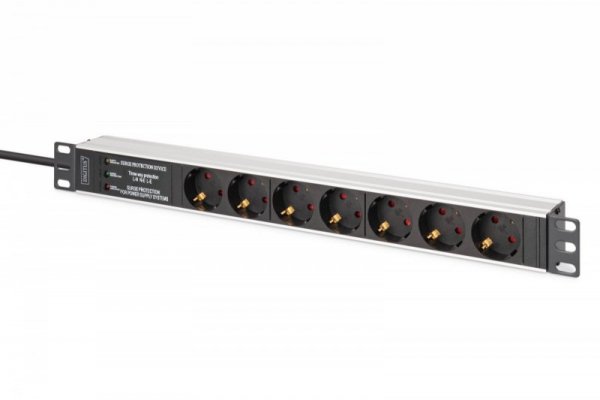 Digitus Listwa zasilająca PDU Rack 19" z zabezpieczeniem przeciwprzepięciowym + filtr EMI/RFI, 7 gniazd Schuko CEE 7/3, kab