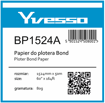 Papier w roli do plotera Yvesso Bond 1524x50m 80g BP1524A ( 1524x50 80g )