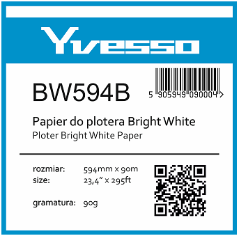 Papier w roli do plotera Yvesso BrightWhite 594x90m 90g BW594B