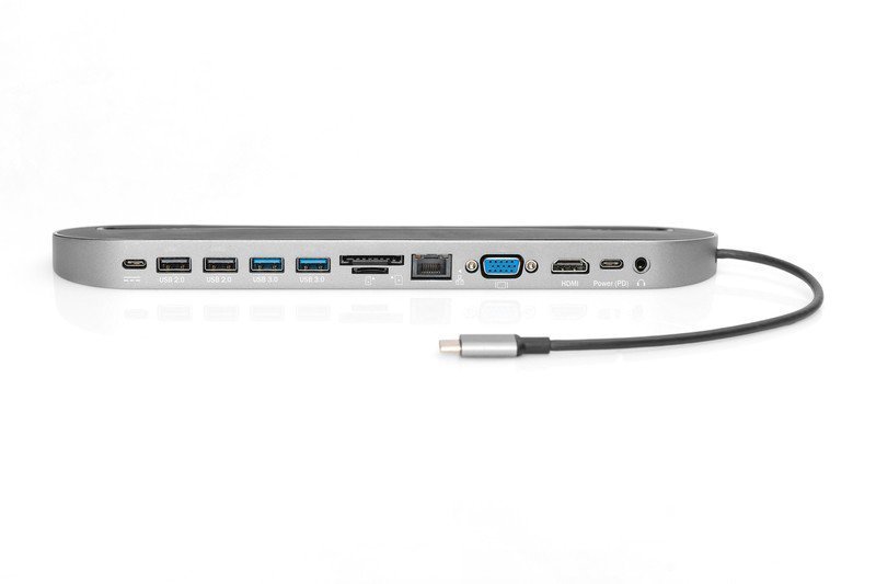 Digitus Stacja dokująca USB Typ C 12 portów Dual Monitor 4K 30Hz PD 3.0 RJ45 SD VGA HQ Aluminiowa
