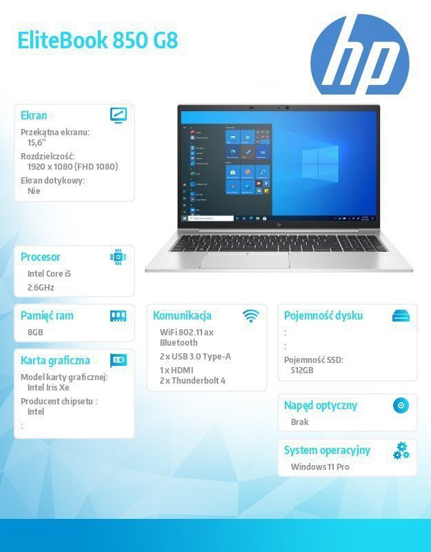 HP Inc. Notebook EliteBook 850 G8 i5-1145G7  512GB^8GB^W11P^15.6 5P6J3EA