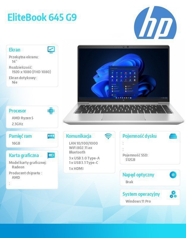 HP Inc. Notebook EliteBook 645 G9 R5-5625U W11P 512GB^16GB^14.0       6A173EA