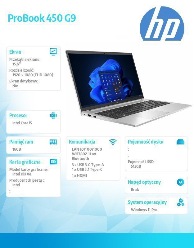 HP Inc. Notebook ProBook 450 G9 i5-1235U 512GB^16GB^W11P^15.6 968S0ET