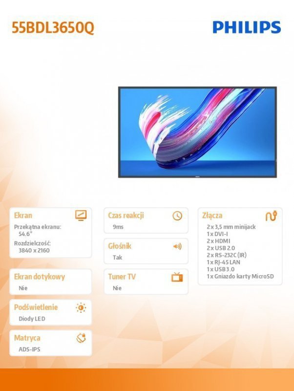 Philips Monitor wielkoformatowy 55BDL3650Q 55 cali Public display