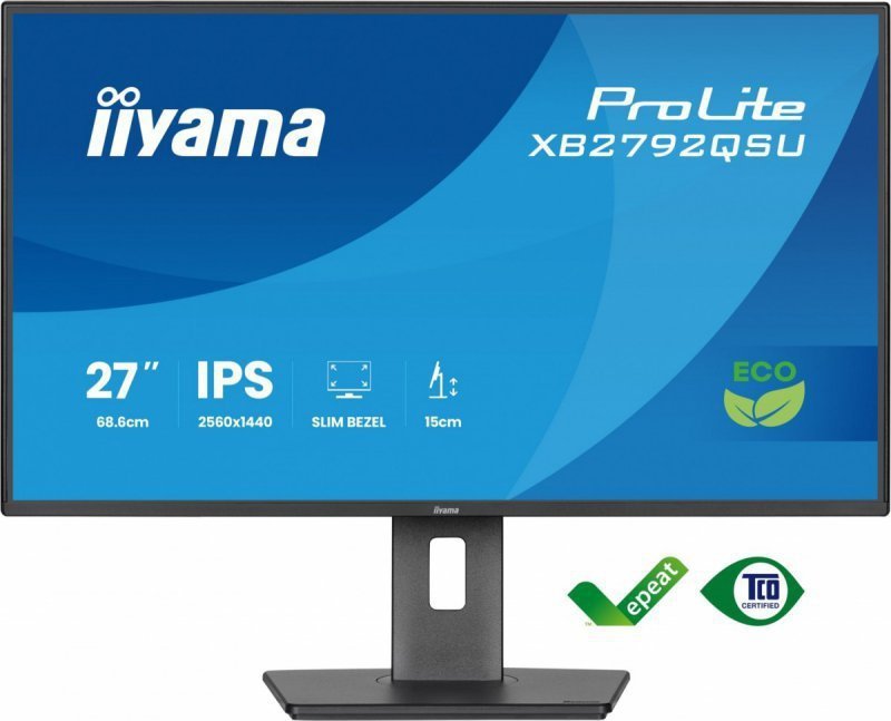 IIYAMA Monitor 27 cali XB2792QSU-B1   IPS,QHD, HAS (150) PIVOT,              120Hz,HDMI,DP, 350cd,1500:1, cienkie ramki, 2xUSB 3