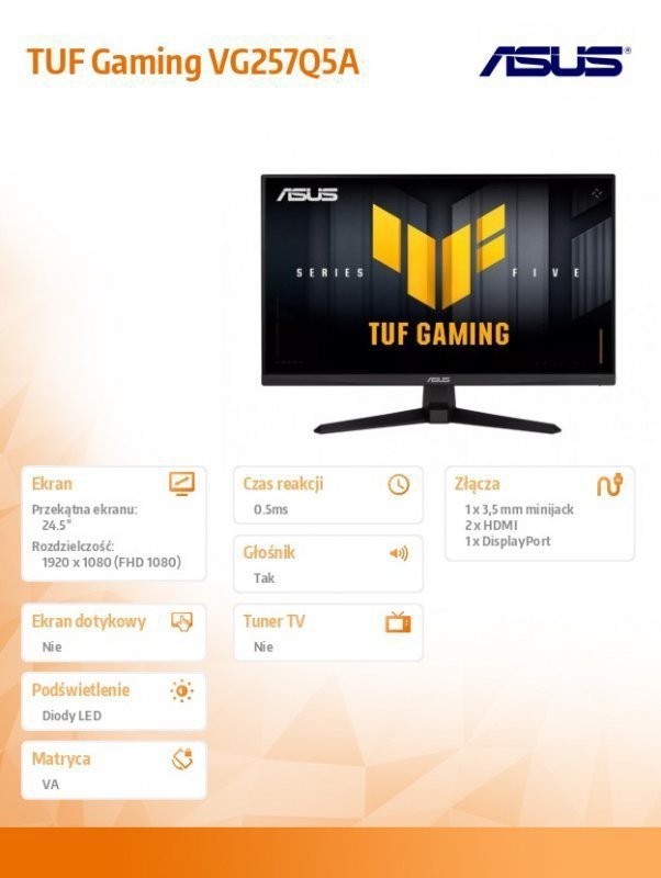 Asus Monitor 25 cali VG257Q5A 200Hz DP HDMIx2 GŁOŚNIK