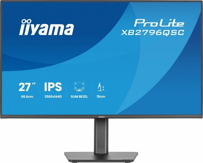 IIYAMA Monitor ProLite 27 cali XB2796QSC-B1 IPS,QHD,HDMI,USB-C (PD 65W),75Hz, 350cd, 1xUSB 3.2 , 1xUSB-C, 2x2W, HAS 150^PIVOT^ob