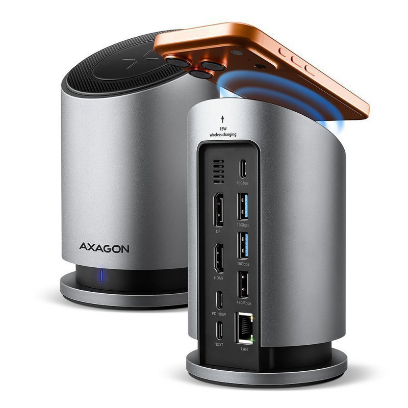 AXAGON HMC-WL9 Wieloportowy hub USB 9in1, 10Gbps, 3xUSB-A, 1xUSB-C, DP 8K^60Hz, HDMI 4K^60Hz, PD 100W, GLAN, 100cm USB-C kabel,