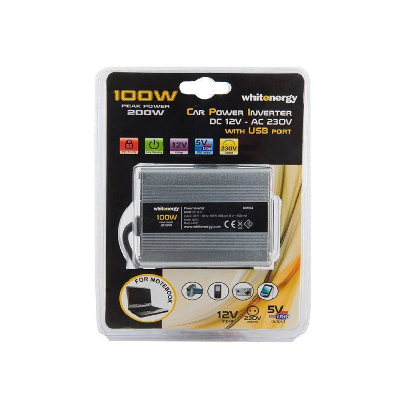 Whitenergy Przetwornica AC^DC 100W 12V^230V z USB  	06574