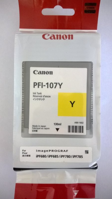 Tusz Canon PFI-107 Y - yellow 130 ml do iPF 670 ^ 680 ^ 685 ^ 770 ^ 780 ^ 785