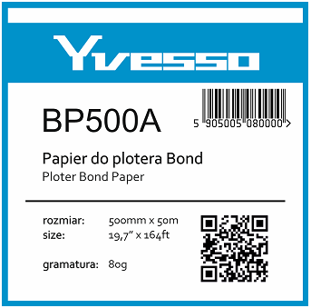 Papier w roli do plotera Yvesso Bond 500x50m 80g BP500A ( 500x50 80g )