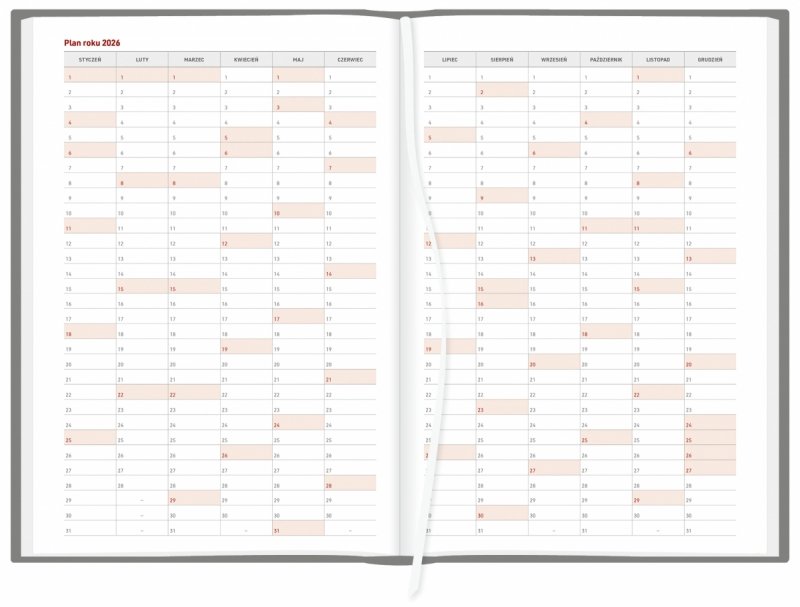 plan roku 2026 w kalendarzu B5 tygodniowo-notesowym