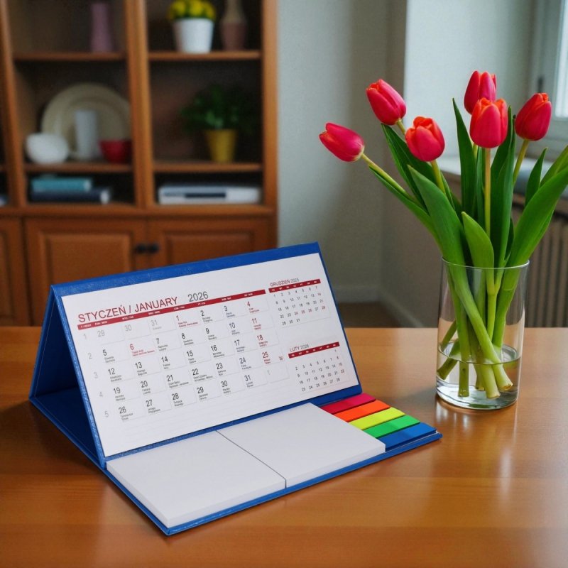 Kalendarz biurkowy z notesami i znacznikami MIDI 3-miesięczny 2026 brązowy