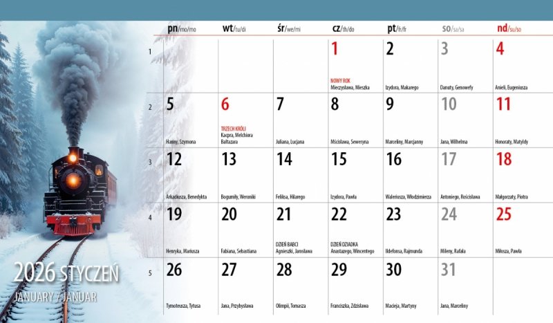 kalendarz na biurko na rok 2026