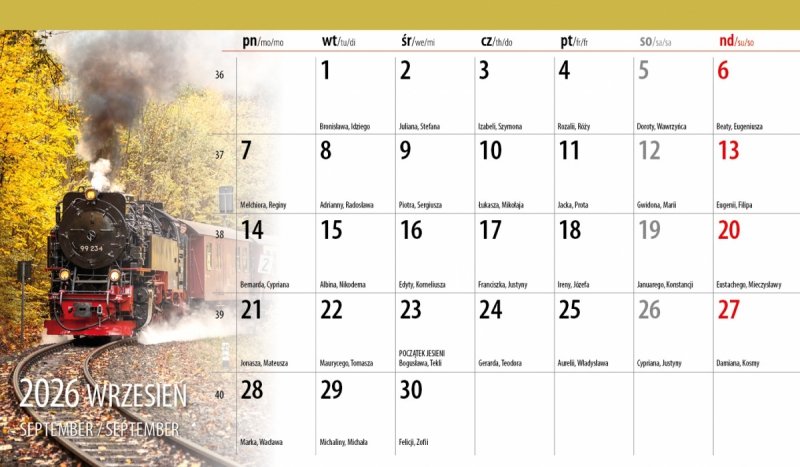 kalendarz z widokiem miesięczny na rok 2026