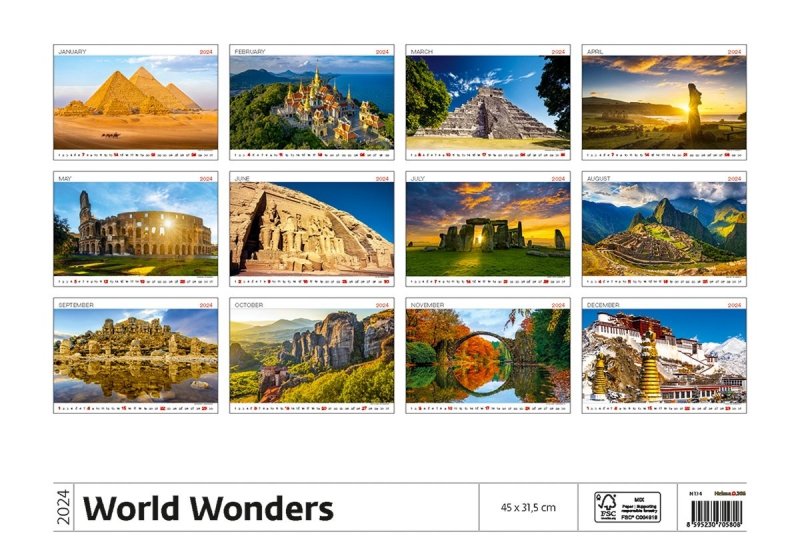 Kalendarz ścienny wieloplanszowy World Wonders 2024 - okładka tył