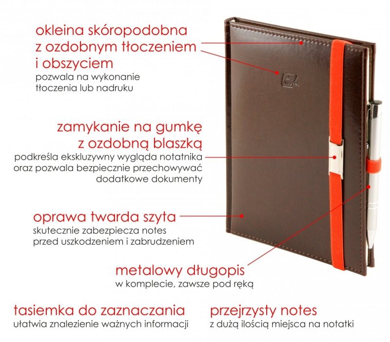 Notes A5 z długopisem w skóropodobnej okleinie z ozdobnym tłoczeniem 