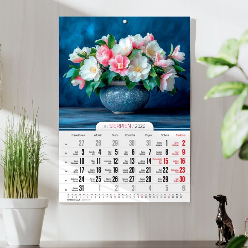 Kalendarz ścienny wieloplanszowy A4 KWIATY 2026