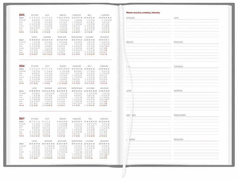skrócone kalendarium 2025, 2026 i 2027 oraz ważne rocznice, urodziny, imieniny