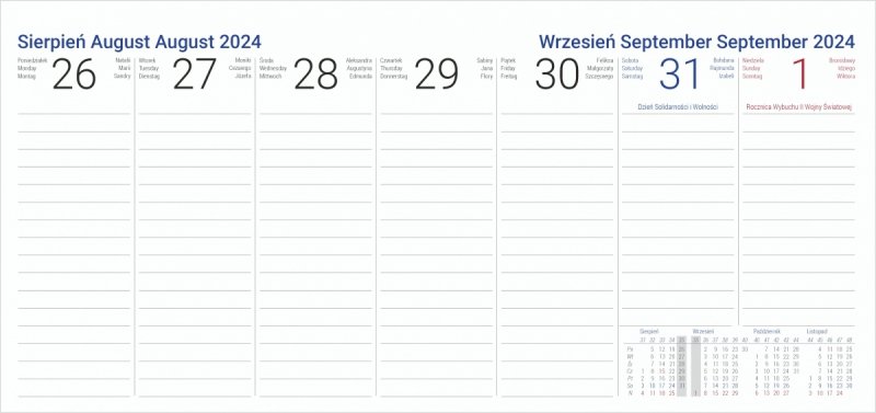 Karta tygodniowa w kalendarzu 2024/2025 dla nauczycieli i dyrektorów 