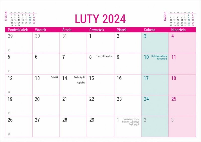 Kalendarz biurkowy PLANO miesięczny - luty 2024