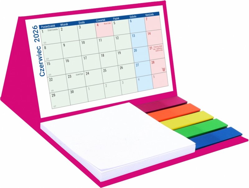 kalendarz biurkowy szkolny na rok 2026/2027 MINI z notesami i znacznikami