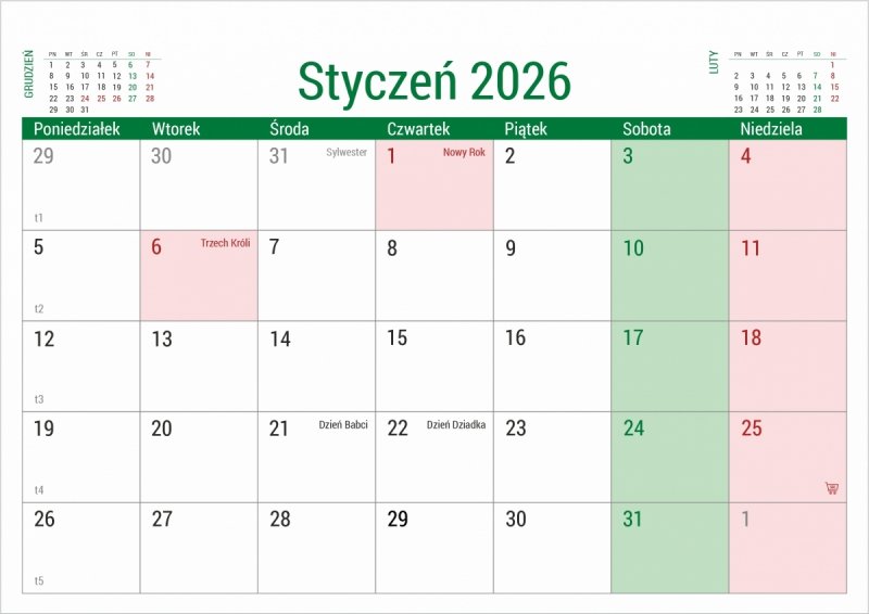 kalendarz na podstawce sztywnej, na spirali, biurkowy 2026