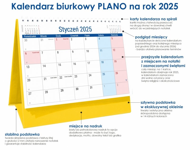 Kalendarz 2025 PLANO stojący na twardej podstawce