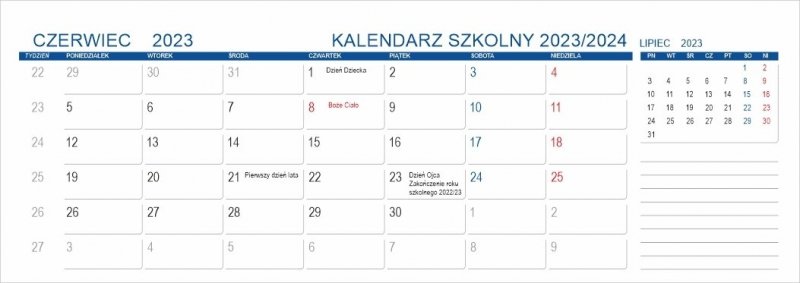 Kalendarz szkolny od czerwca 2023 do czerwca 2024