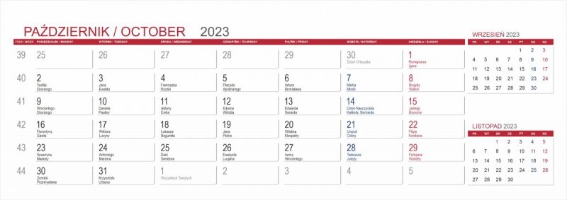 Kalendarium do kalendarza biurkowego z notesami i znacznikami MAXI - październik 2023