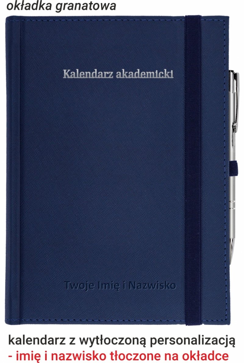 kalendarz z tłoczoną personalizacją na okładce - granatowy