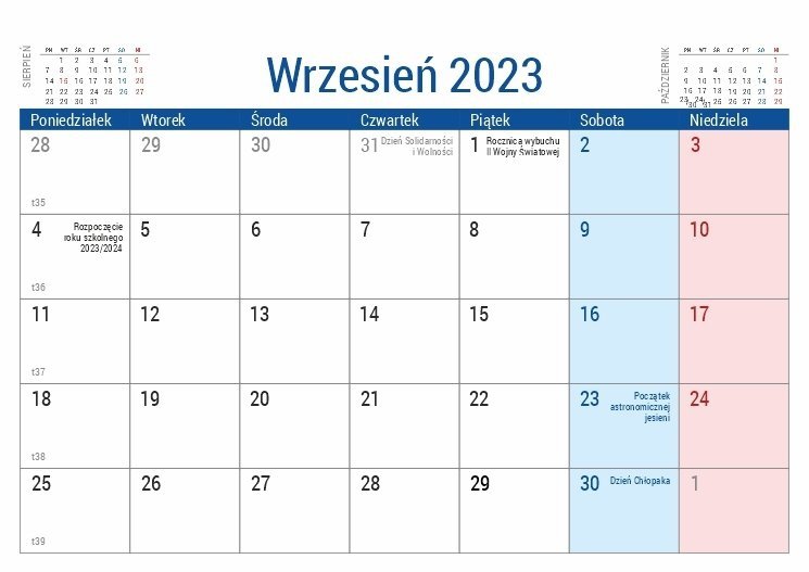 Kalendarz biurkowy PLANO dla uczniów i nauczycieli rozpoczęcie roku szkolnego - wrzesień 2023