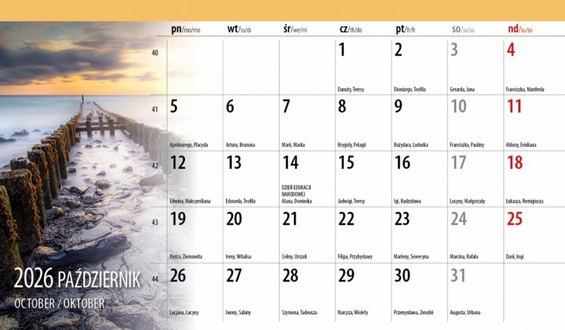 biurowy kalendarz 2026 cały miesiąc na stronie