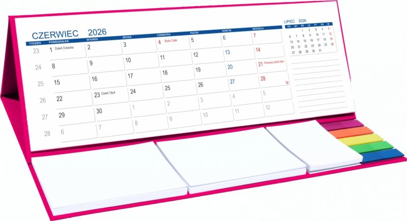 kalendarz biurkowy MAXI z notesami i znacznikami na rok szkolny 2026/2027