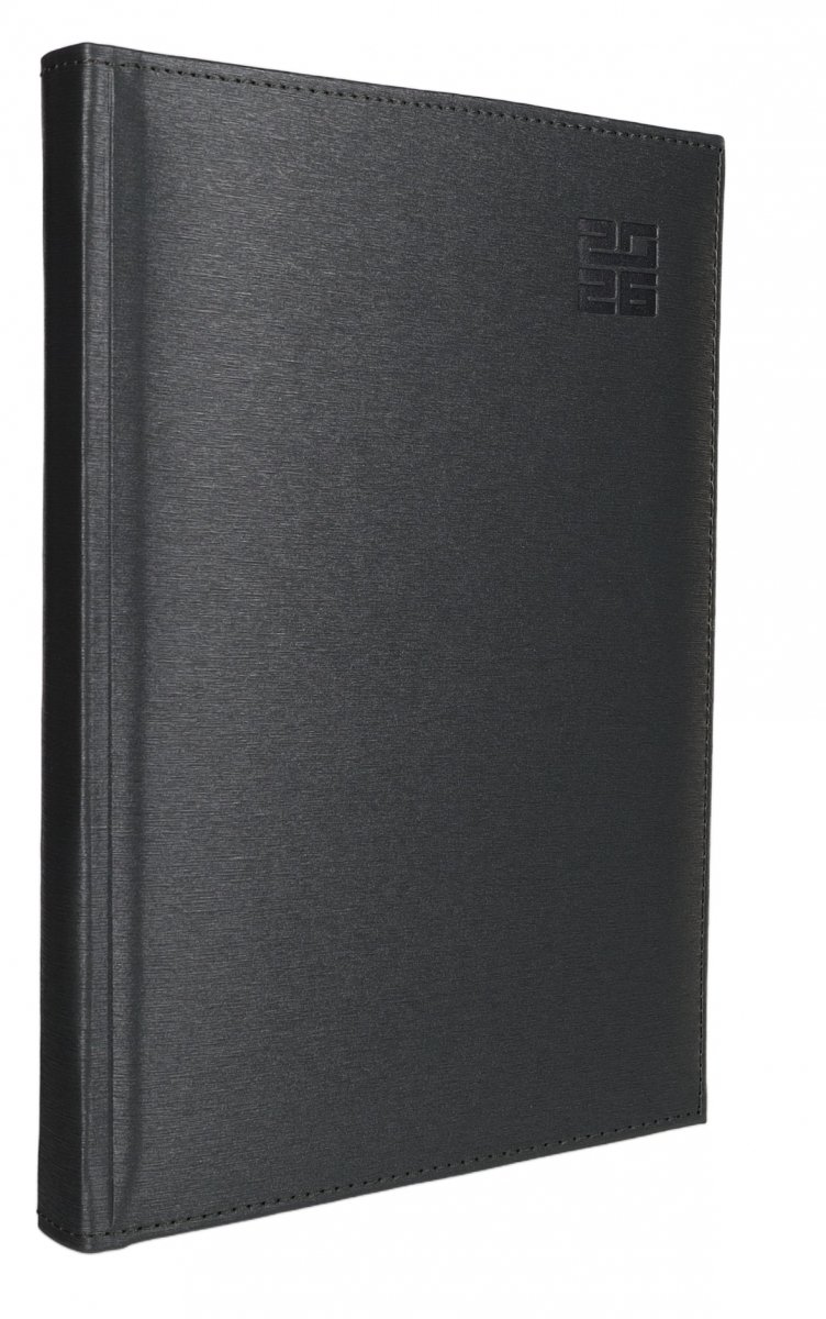 Kalendarz książkowy 2026 B5 TYGODNIOWY Z NOTESEM papier biały drukowane registry oprawa ALUMINIUM szara