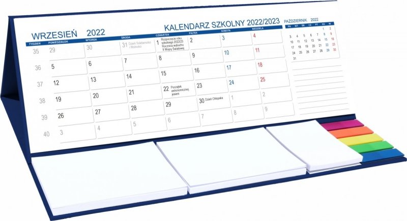 Kalendarz biurkowy z notesami i znacznikami MAXI na rok szkolny 2022/2023 granatowy