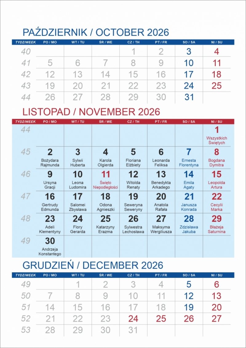 Kalendarz biurkowy z notesem i znacznikami TOP 3-miesięczny 2026 pomarańczowy