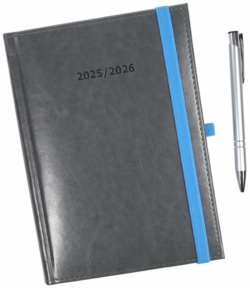 kalendarz nauczyciela na rok szkolny 2025/2026 w oprawie Nebraska z zamykaniem na gumkę i długopisem  