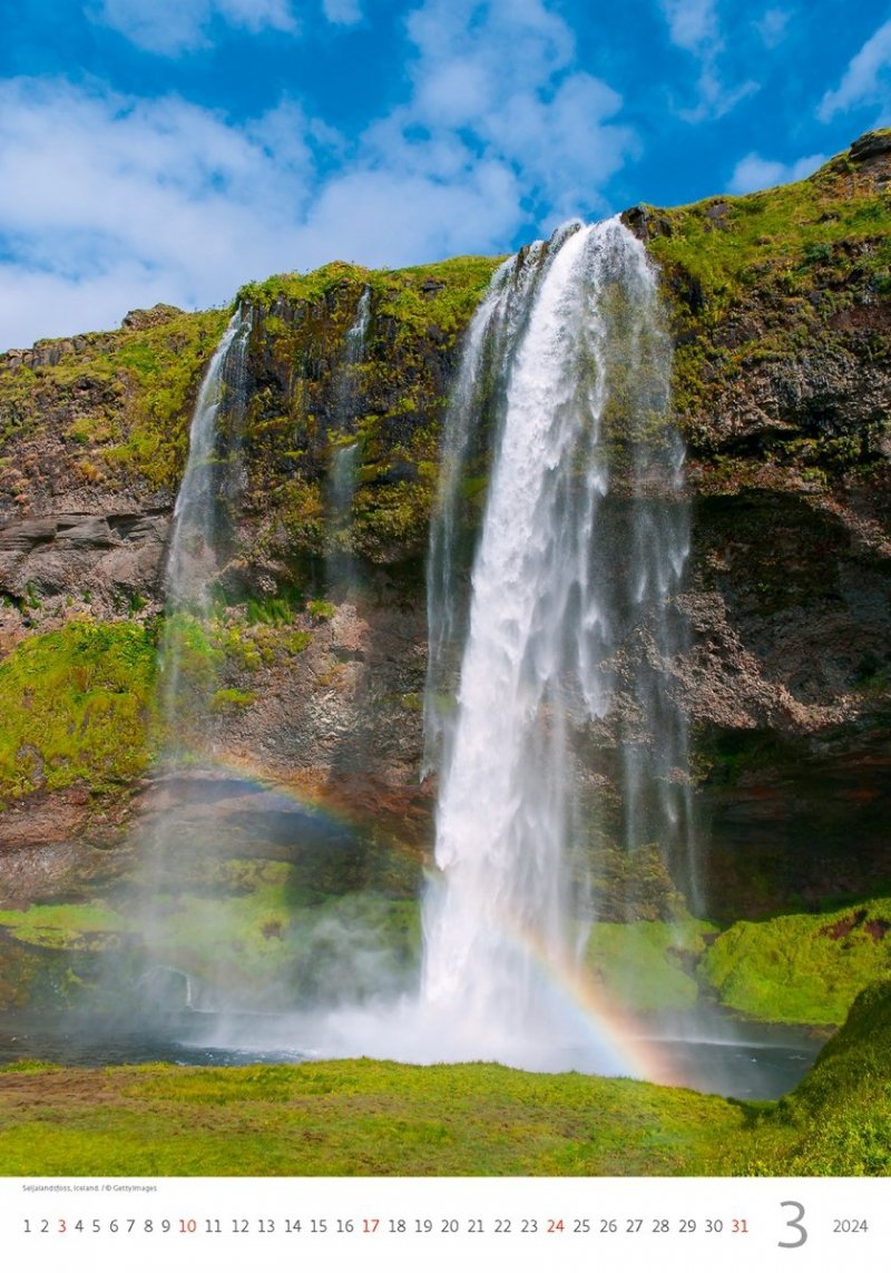 Kalendarz ścienny wieloplanszowy Waterfalls 2024 - marzec 2024