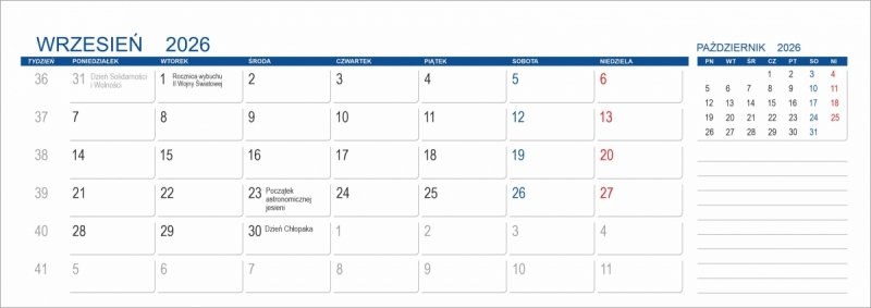 kalendarz do postawienia na biurku na rok szkolny 26/27